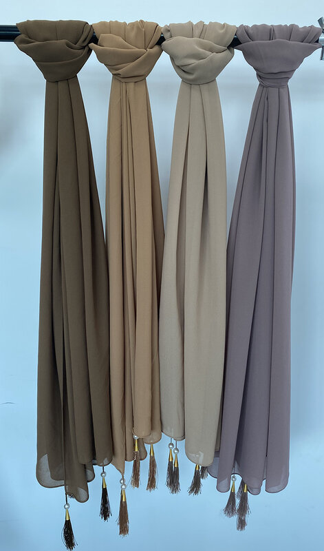 Écharpe longue et douce en mousseline de soie pour femmes, 1 pièce, écharpe enveloppante, châle, perles, Hijabs