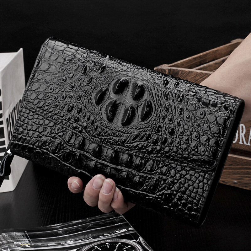 Pochette de jour en cuir véritable pour hommes, portefeuille Business Long motif Crocodile, sac à main de haute qualité pour iPad, mini sac de grande capacité