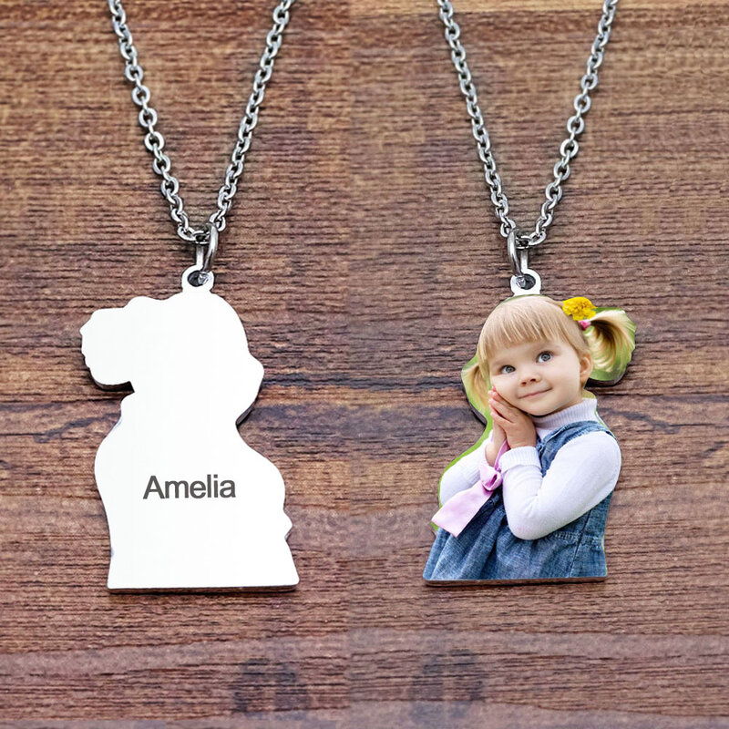 Personalized Photo Necklace Mothers Day Gift Grandma Gift Custom Engraved Photo Necklace Gift for Mom