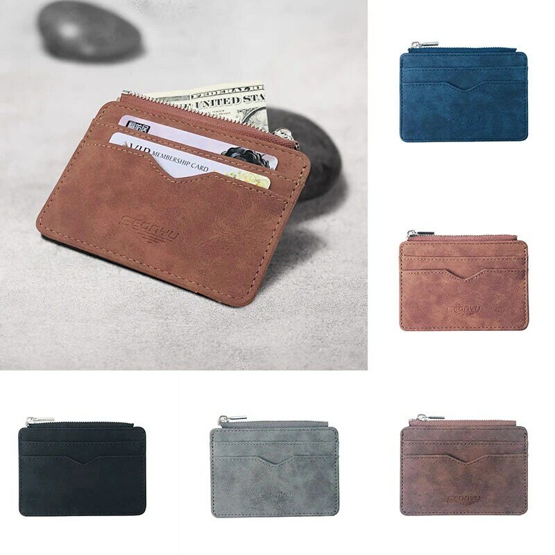 Retro Frosted Zipper Card Holder Coin Purse Universal Credit Cards Cover Solid Color ID Cards Holder Retro Card Bag With Zipper