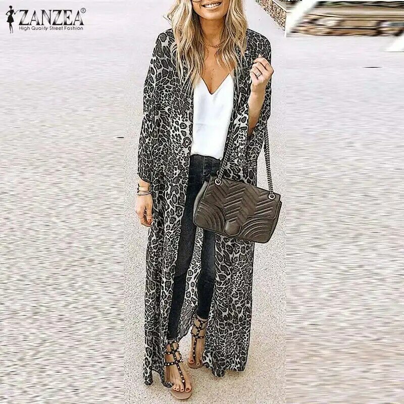 ZANZEA – cardigan imprimé léopard pour femmes, chemisiers Sexy, style bohème, Cape, Kimono, point ouvert, chemise de plage, 2021