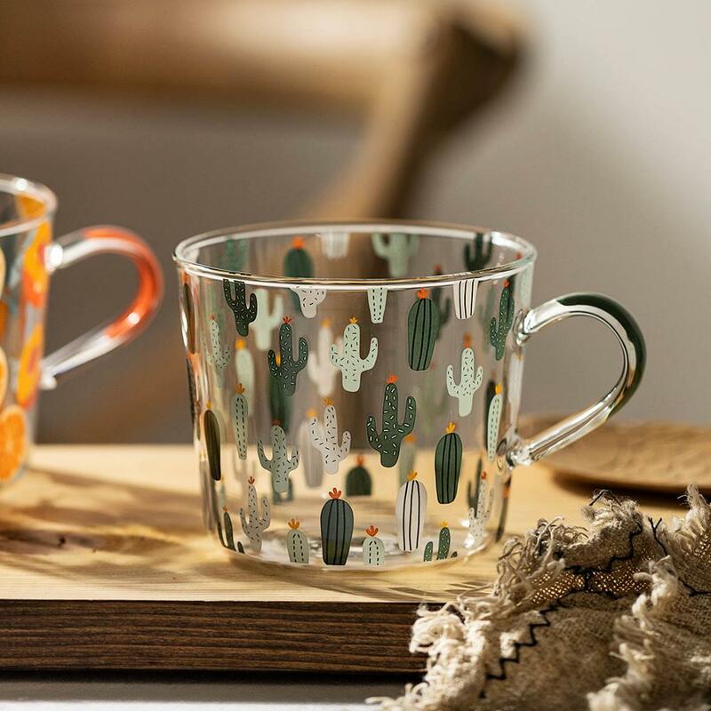 MDZF SWEETHOME 500ml Yellow Peach Cactus Glass Tea Milk Cups With Scale Coffee Mug Party Creative Drinkware Tumbler Water Cups