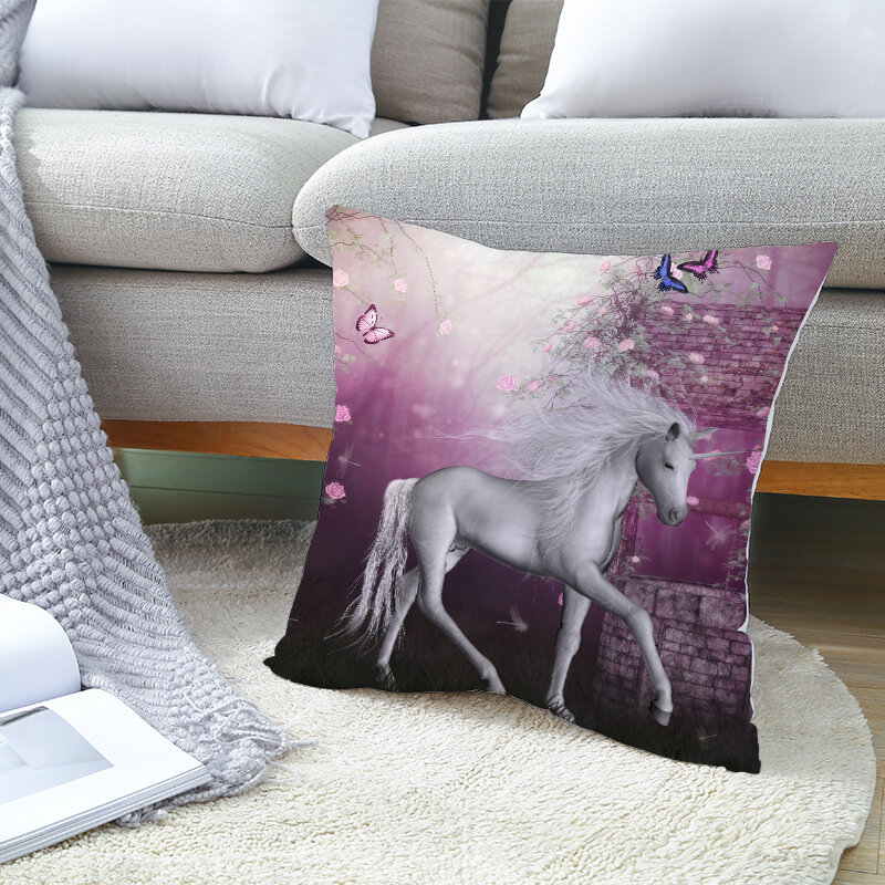 Funda de almohadilla de piel de caballo blanco melocotón, cubierta de almohada de esteticismo, fundas de cojines cuadrados de 45x45, decoración del hogar