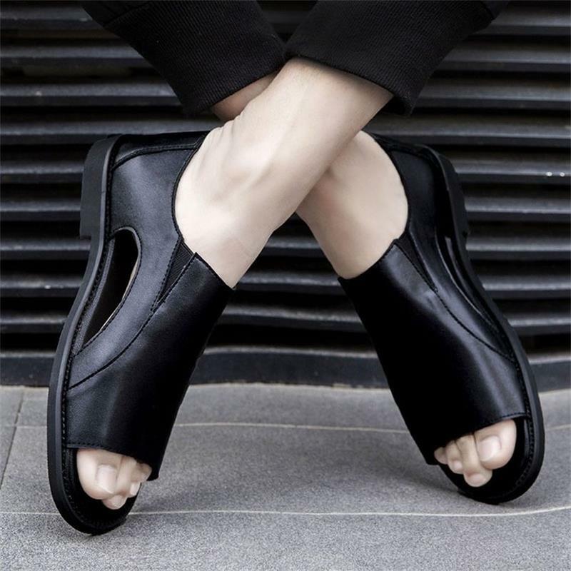 2021 nowe męskie buty jednokolorowe PU trzy zestawy klamry stóp rzep pokryte pięty z wystającym palcem otwór moda wszystkie mecze sandały HL533