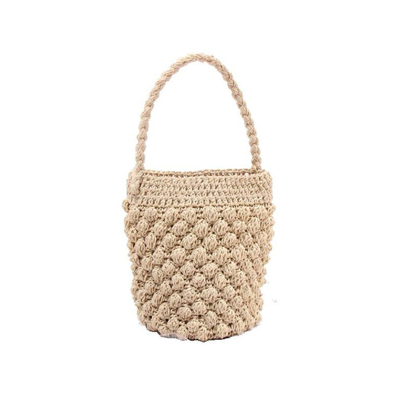 Bolso de playa de vacaciones para mujer, bolsa tejida de cubo, Bolso pequeño hecho a mano, bolso de hombro femenino con temperamento