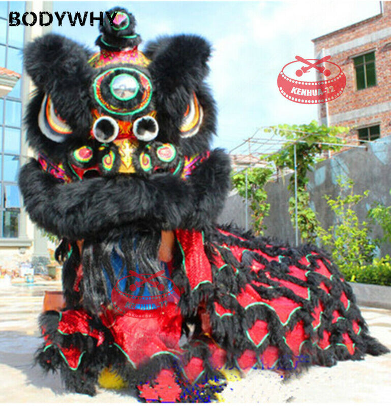 Leão preto traje da mascote mao nan leão dançarino traje para dois adultos chinês folk arte publicidade vestuário