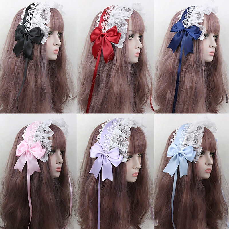 Bandeau en dentelle avec nœud papillon pour femme, accessoire de coiffure, mignon, japonais, Lolita