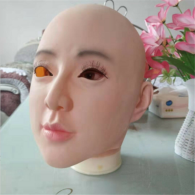 현실적인 실리콘 마스크, 아시아 여성 마스크, 이제 아름다움이 되다, 크로스드레스, 얼굴, 머리 마스크, 파티 코스프레, 여성 마스크