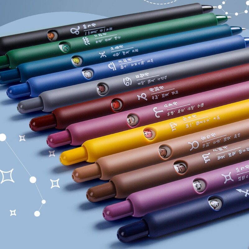 12 szt. Dwanaście konstelacji składany długopis żelowy 0.5mm regularny szybkoschnący czarny