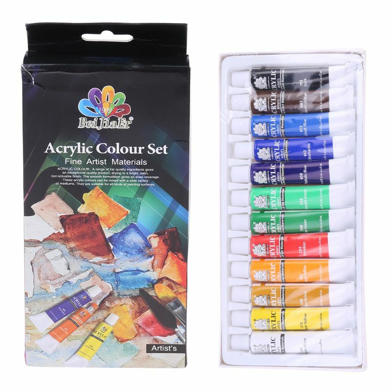 12 cores 12ml tubo de pintura acrílica conjunto arte pintura desenho ferramentas para crianças diy