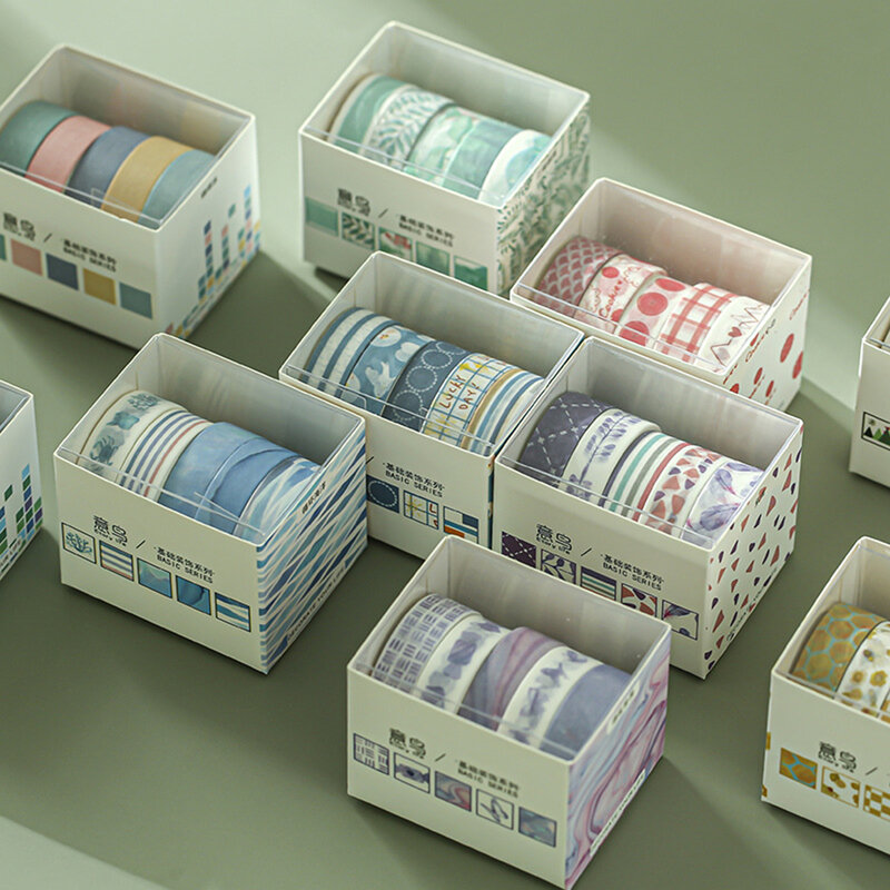 5 Rolls/Box Kawaii Masking Tapes Set Basic Patroon Washi Tape Stickers Diy Scrapbooking Dagboek Dagboek Briefpapier