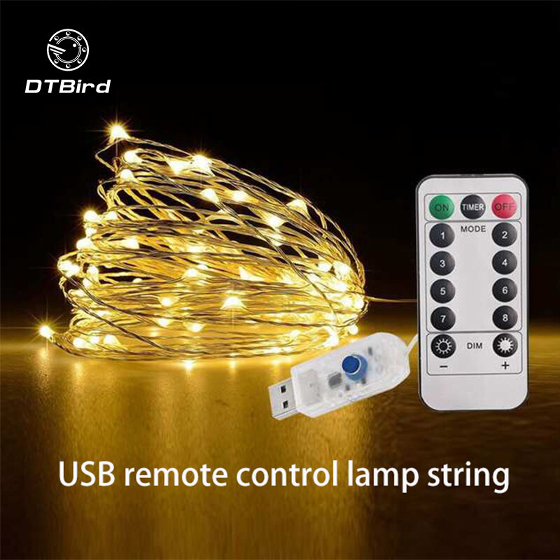 Lámpara de alambre de cobre USB duradera USB Control remoto 8 Función Cadena de la lámpara 