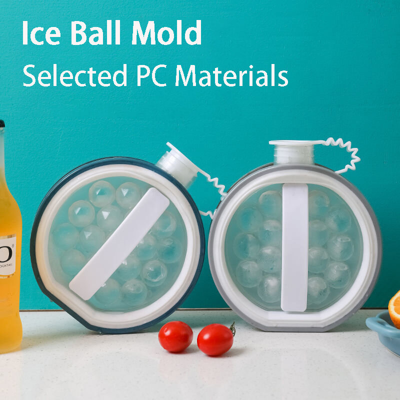 2 in 1 Ice Ball Cube Maker DIY Ice Mold Tray Round Water Bottle for Home Iced Whiskey Cocktail Beverage Cooler Hockey Kettle Pot