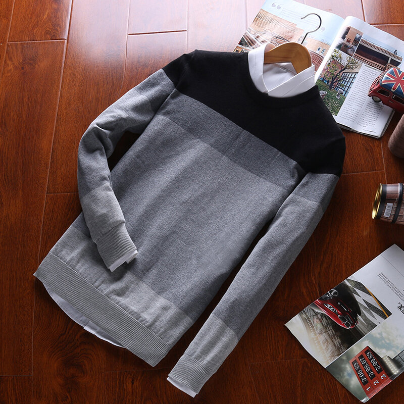 Top grade 100% algodão designer nova marca de moda pulôver listrado camisola de malha masculino coreano casual simples jumper roupas