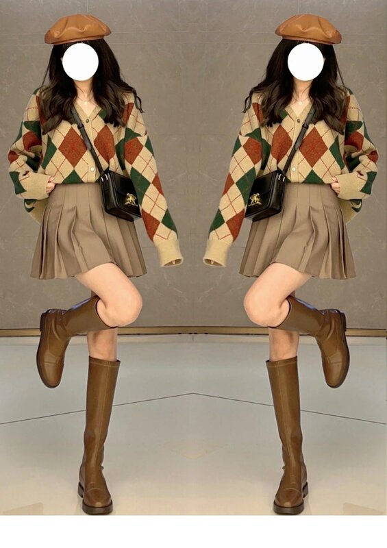 Cárdigan con Falda plisada para otoño, suéter con diseño de sal y dulce para reducir la edad