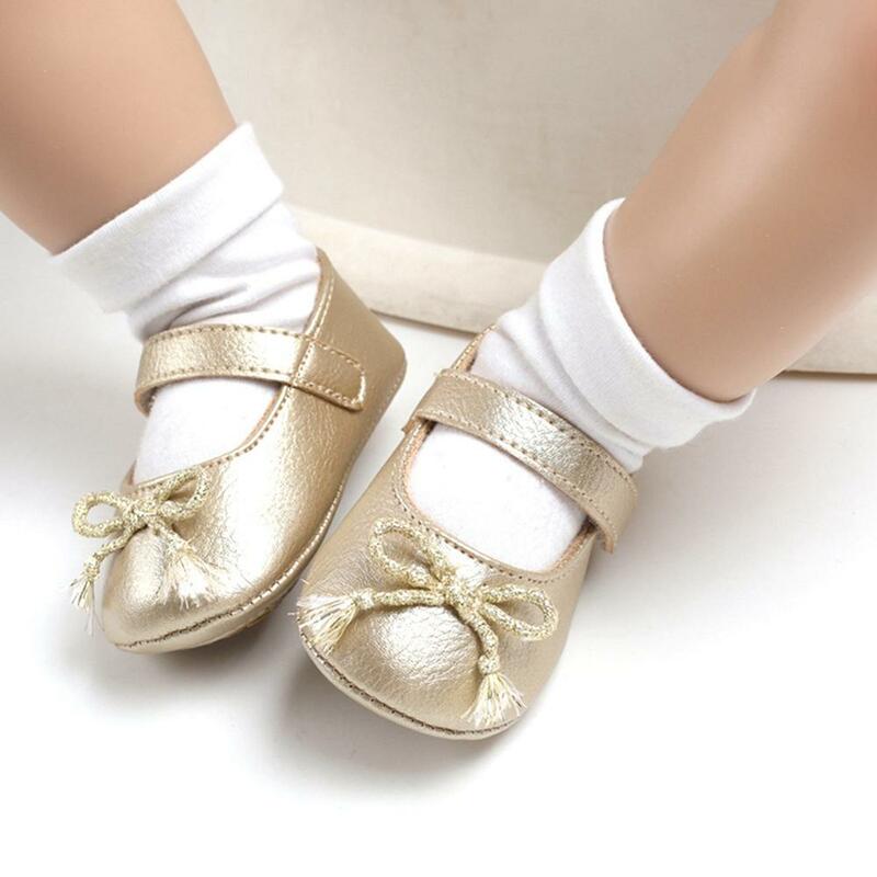 Mode bébé filles Bow PU cuir anti-dérapant à semelles souples princesse chaussures de marche