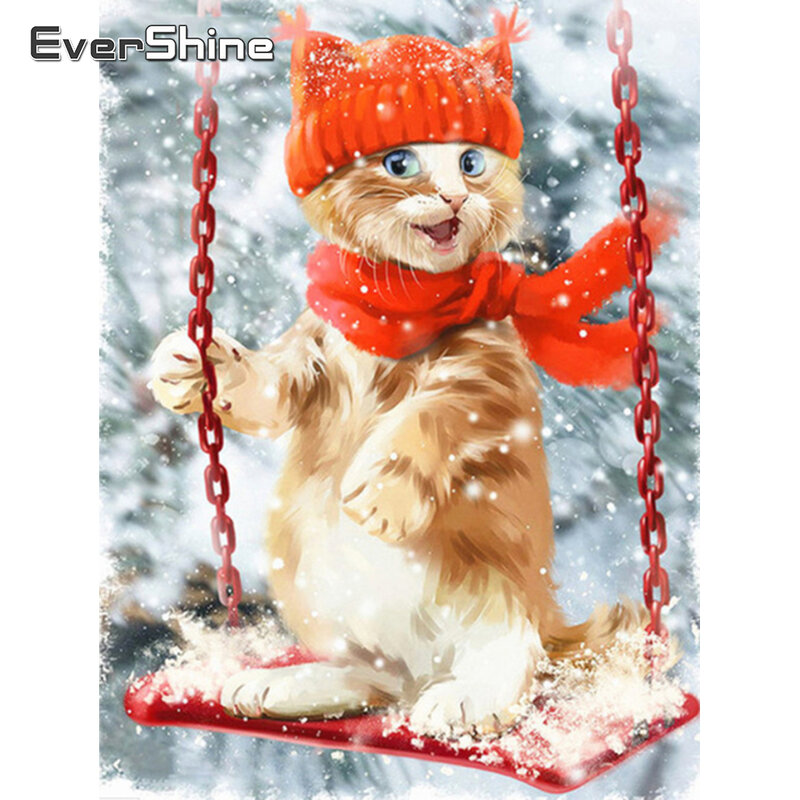 Evershineเพชรภาพวาดแมวเพชรโมเสคสัตว์ข้ามชุดตะเข็บRhinestoneภาพเพชรเย็บปักถักร้อยเต็มเจาะสแควร์
