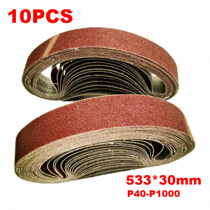 10Pcs 533*30Mm Sanding Belt 40-1000 Abrasive Bandหน้าจอขัดเข็มขัดผ้านุ่ม
