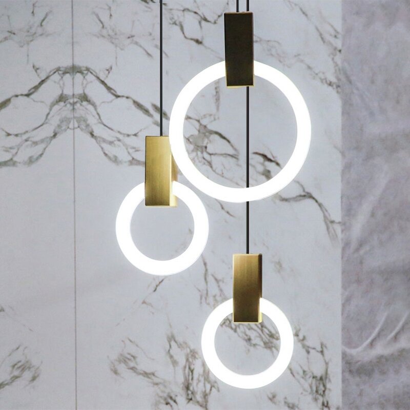 Post-nowoczesne Xylon dwustronne okrągłe Halo wisiorek światła jakości kreatywne schody Hollow restauracja oświetlenie sypialni lampy
