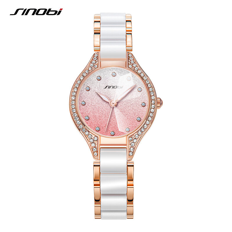 Sinobi Quartz Horloge Dames 2022New Luxe Roze Diamant Horloge Waterdicht Metalen Kralen Dames Quartz Horloge Business Reloj De Seoras