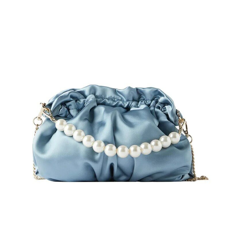 2021 New Ladies Shoulder Bag pearl Portable Female Bag Designer Wrinkled Satin Decoration Cloud Bag Chain Messenger Bag