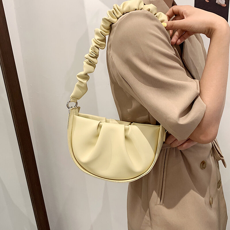 PU skóra kobiet torba na ramię projektant mody panie mała kurierska torebki pod pachami torebka z uchwytem Solid Color Folds
