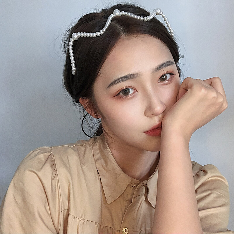 Hyuna-collar de perlas de doble uso, diadema con cordones del mismo estilo, cadena de clavícula ondulada, elegante e Influencer en línea coreana
