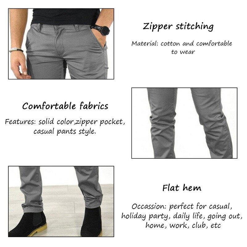Negócios cor sólida calças finas para homens 2021 primavera outono moda lápis calças diariamente casual meados de cintura magro calças compridas