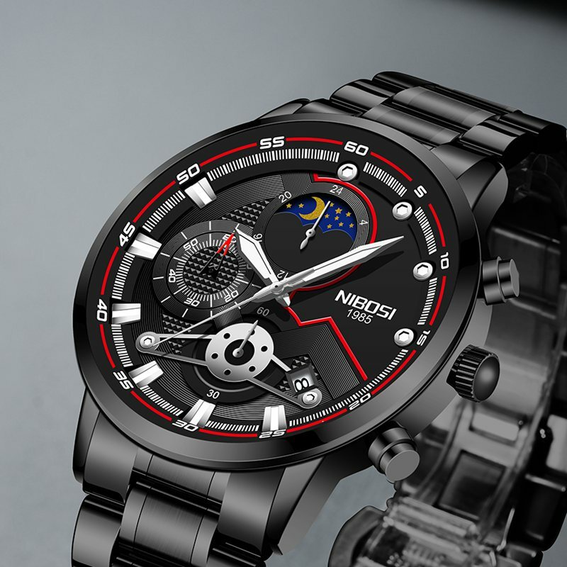 NIBOSI – montre-bracelet de Sport en acier inoxydable pour homme, montre de luxe à Quartz, à la mode