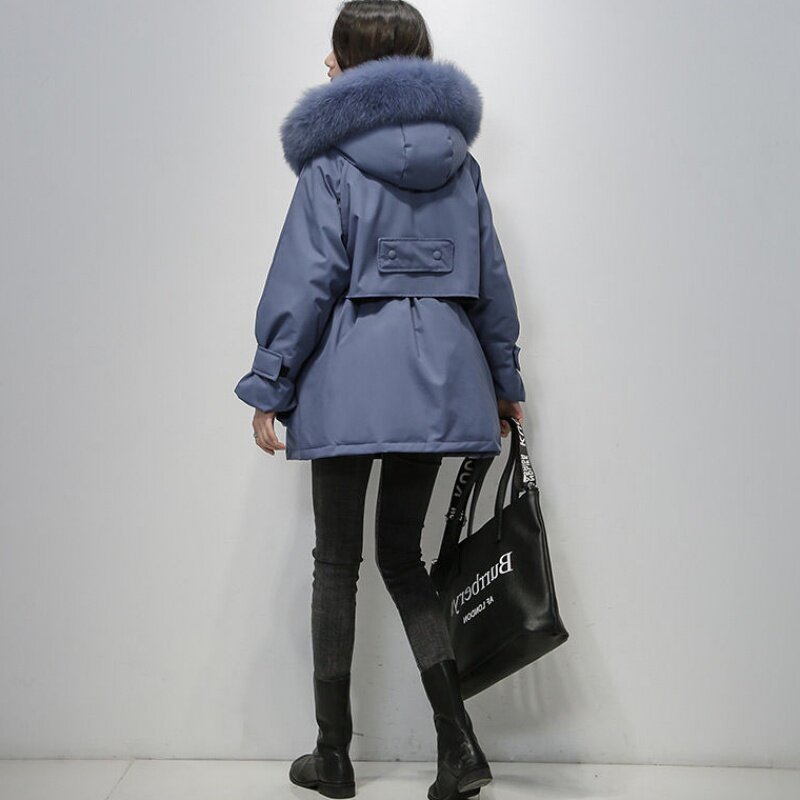 2020本物の自然なキツネの毛皮の襟冬のジャケットの女性90% ホワイトダックダウンコート女性厚く暖かいダウンパーカー雪付きコート