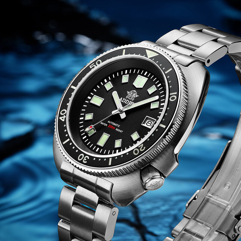 Addies homens mecânicos 200m 316l aço inoxidável relógios c3 bgw9 super luminoso caphire cristal nh35 relógio de mergulho automático