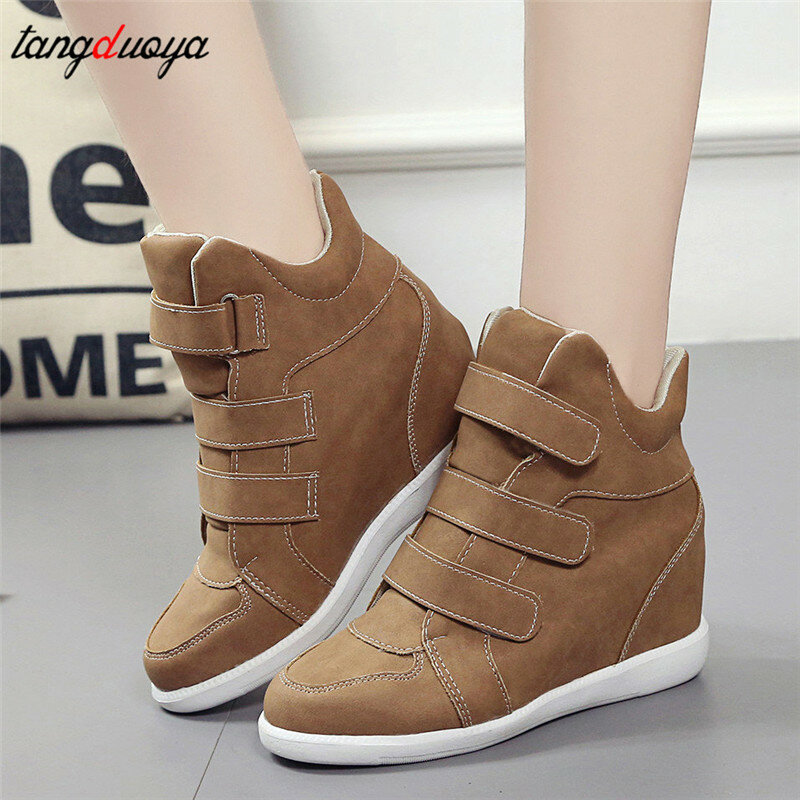 Fashion Platform Shoes Woman Ankle Boots Hidden Wedges Comfort Sneakers Female Flock Casual Shoes Chaussure Femme 2019 women
