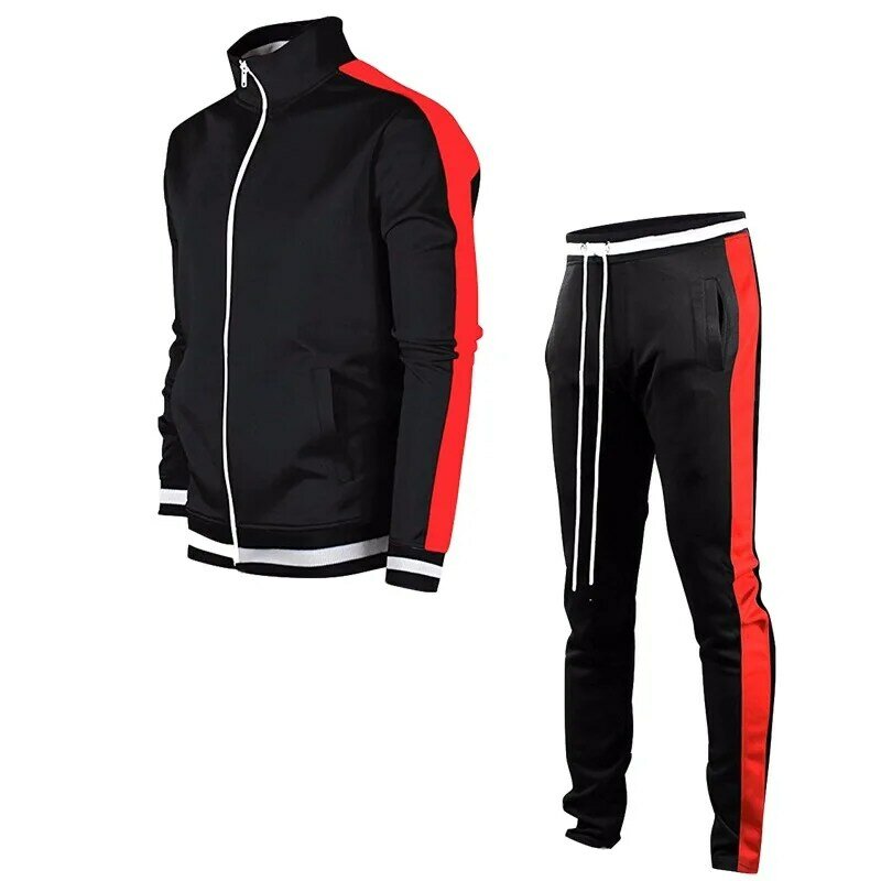 Мужской спортивный костюм из двух предметов, свитер-кардиган с высоким воротником и брюки для бега, весна-осень 2021