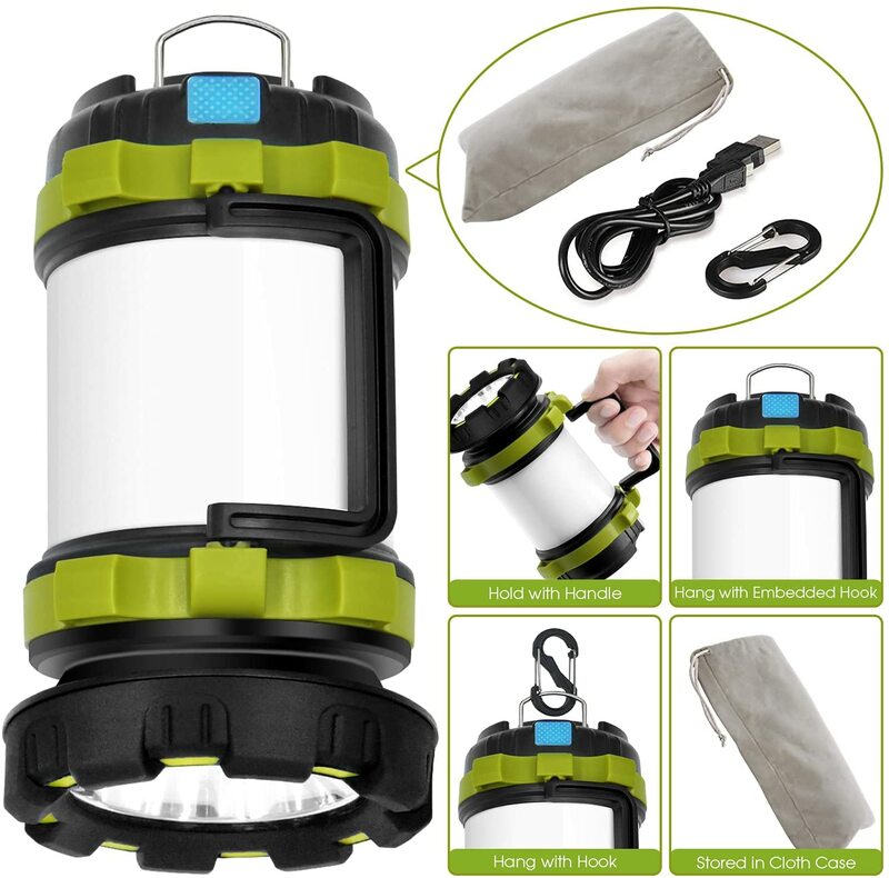 Led lanterna de acampamento recarregável alta luz do lúmen lanterna de alta capacidade de banco de potência lanterna para emergência ao ar livre