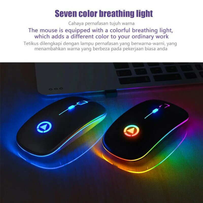 ready stock Rechargeable Wireless Mouse Silent LED Backlit Mice USB Optical notebook Mouse PC Laptop Computer top