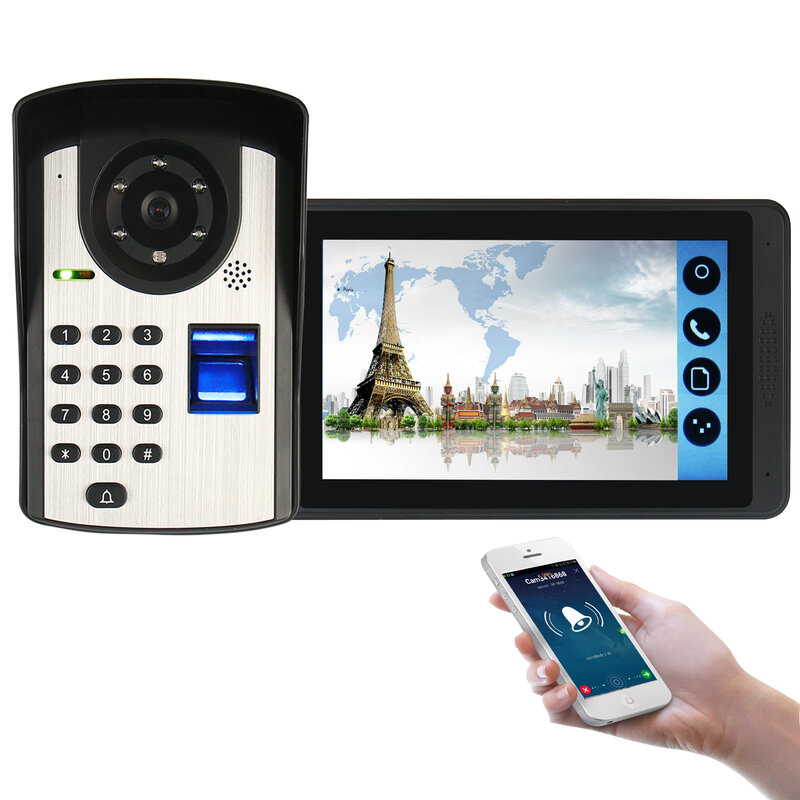 Campainha com vídeo de 7 polegadas wi-fi, interfone para casa com visão noturna e tela de toque, para foto remota, interfone com fio