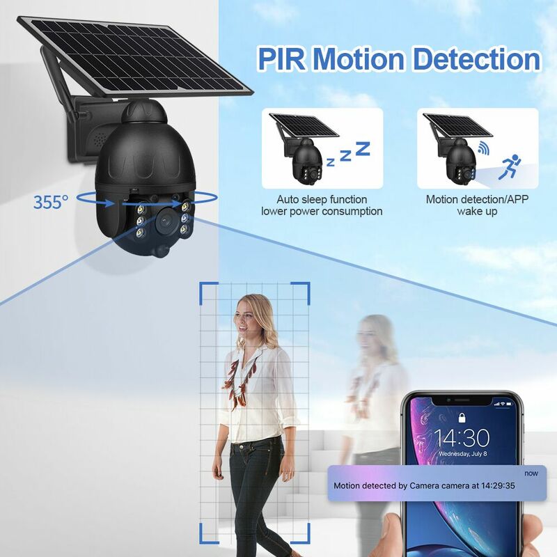 INQMEGA – caméra de surveillance solaire PTZ IP WIFI 4G, dispositif de sécurité sans fil, couleur Starlight, avec vision infrarouge, P2P, carte sim, avec stockage en nuage, nouveauté 2020