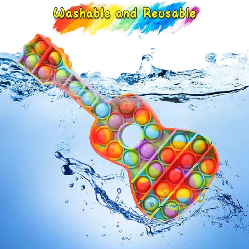 Guitarra antiestrés para adultos y niños, juguetes Antiestrés con burbujas de empuje de arco iris, hoyuelos simples para aliviar el Autismo