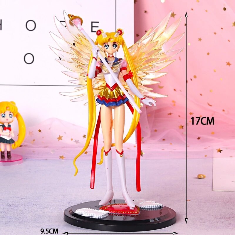 Figuras de acción de dibujos animados de Super Sailor, muñecas de luna de PVC, alas, decoración de tartas, juguete de modelo de colección