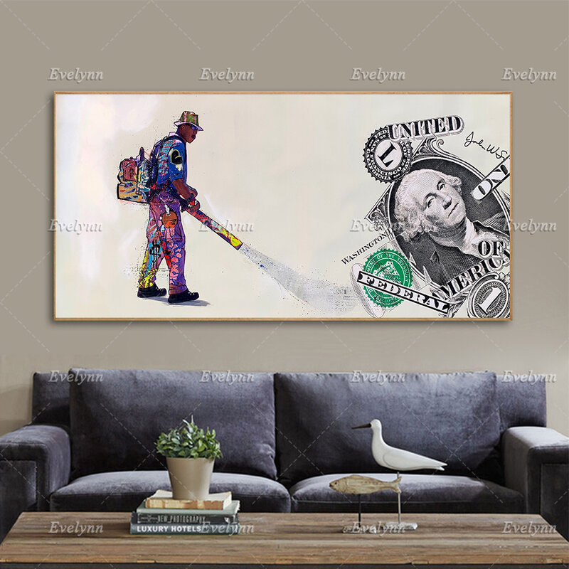 Graffiti Money Blower Street Art Oil Painting Posters And Prints On Canvas Wall Art Modular Pictures For Living Room Home Decor
