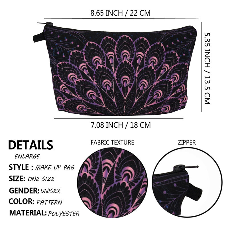 Moda mandala padrão de flor bolsa de maquiagem feminina saco de armazenamento cosmético portátil de viagem salvar máscaras bolsa de telefone celular