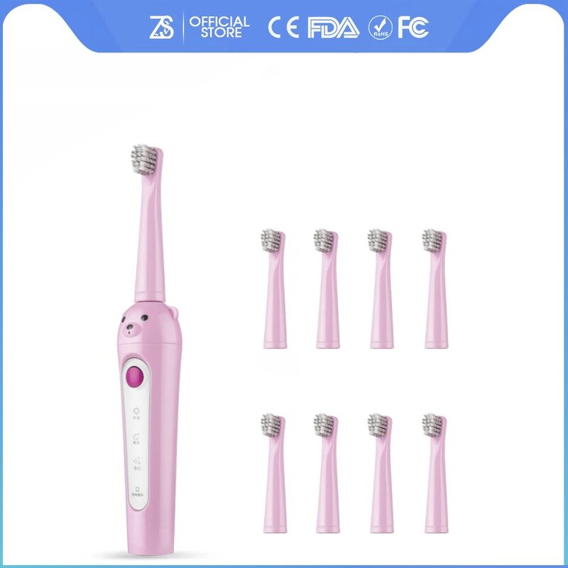 [ZS] 3 Modes IPX7 Waterproof USB Rechargeable 3-12 Years Old Kids Smart Sonic Electric Toothbrush For Children Replacement Heads