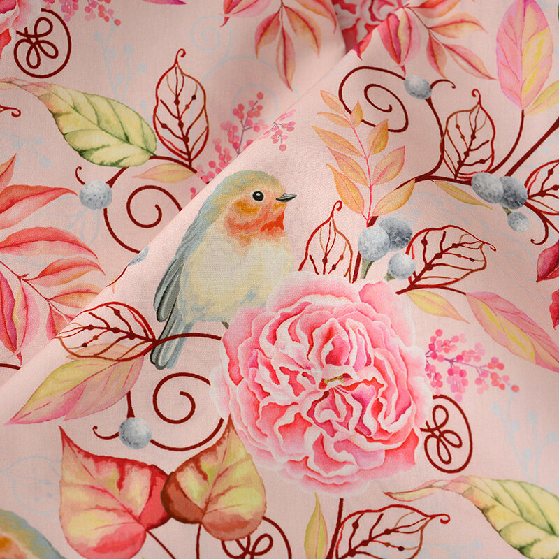 Cartoon Flowers Leaves Birds Print 100% Cotton Fabric for Girl Clothes Home Textile Bedding Set Sewing Quilting DIY
