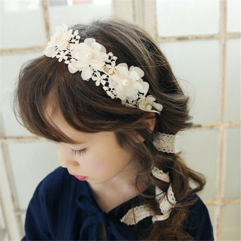 lazo para el pelo de princesa 4 cinta para el pelo diadema bordada encantadora para niña Corona de flores de encaje de Corea accesorios para el cabello 