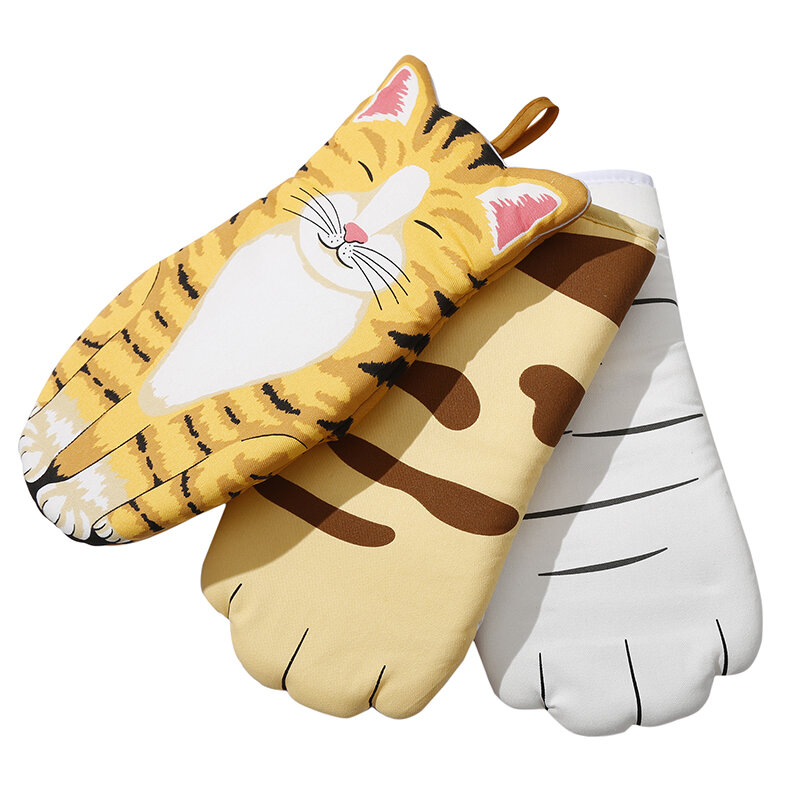 3D漫画猫用オーブンミット,長い綿のベーキング断熱材,電子レンジ,滑り止め手袋,動物用,1個