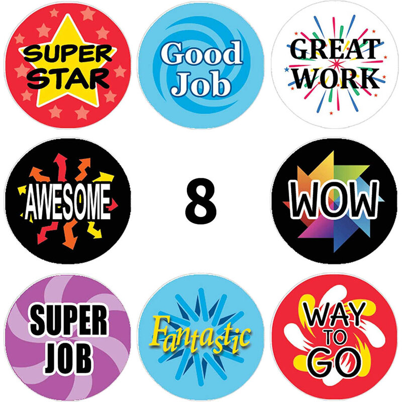500pcs 8 diversi stili di design adesivo ricompensa del fumetto carino words'WOW''Awesome' insegnante di scuola studente di cancelleria sticker