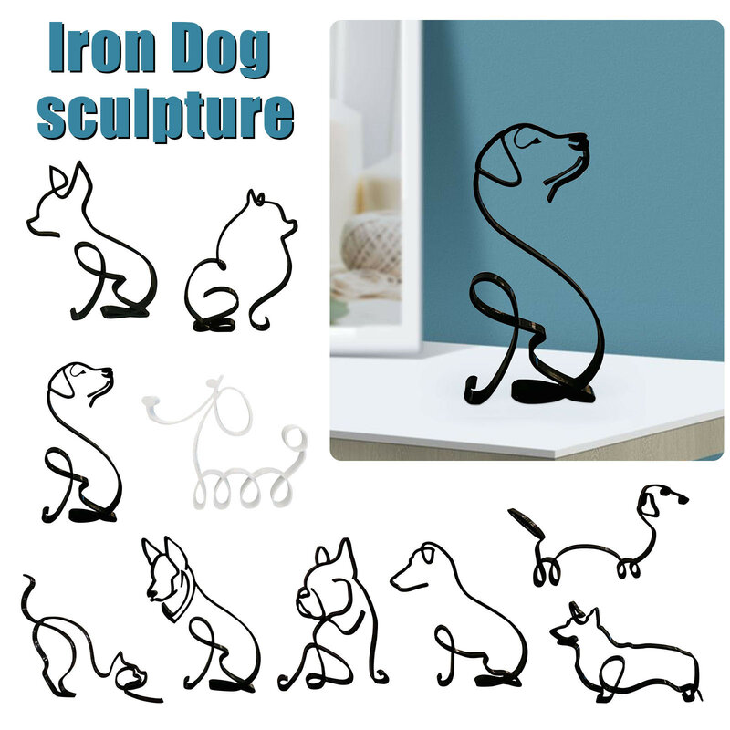 Dog Minimalist Art Sculpture Personalized Gift Metal Decor Modern Home Decoration Office Accessories Cute Cartoon Table Ornament