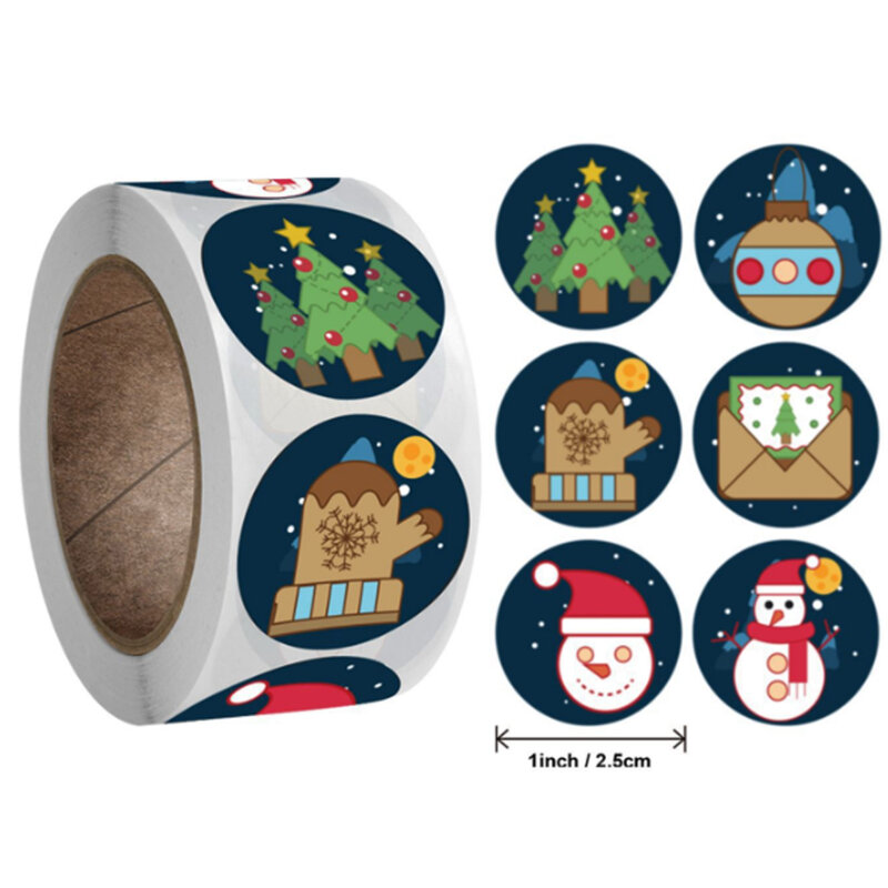 Merry Christmas Stickers 500pcs/roll Christmas Tree Santa Claus Snowman Round Stickers Handmade Card Box Package Labels