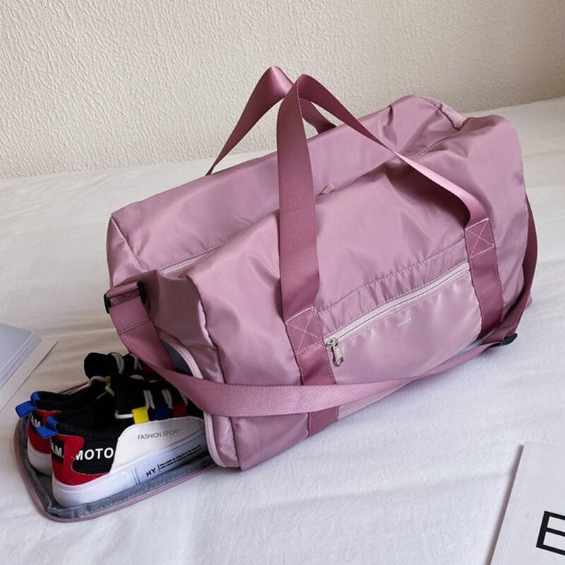 Nowe torby podróżne damskie duże wodoodporne nylonowe damskie torebki na ramię bagaż Zipper Big Weekend siłownia torba na siłownię kobiety 56