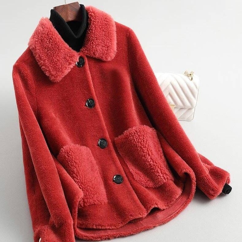 ผู้หญิงฤดูใบไม้ร่วงฤดูหนาวจริง Lamb Fur Sheepskin Coat ของแท้เม็ดแกะหญิงสบาย Outerwear X106